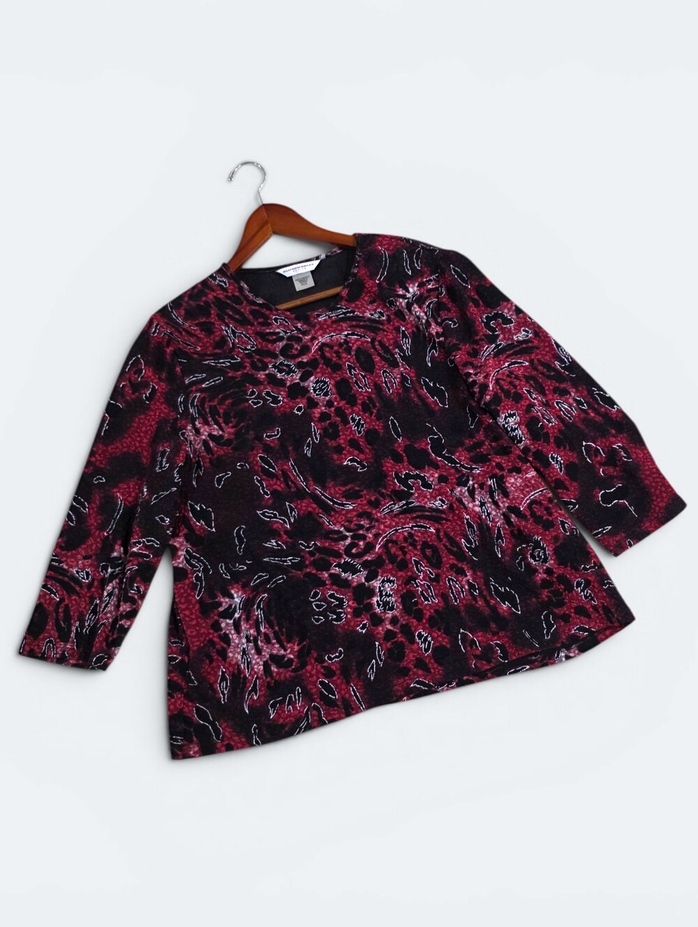 Allison Daley Petite Large PL Red Black Abstract Blouse Top 3/4 Sleeve